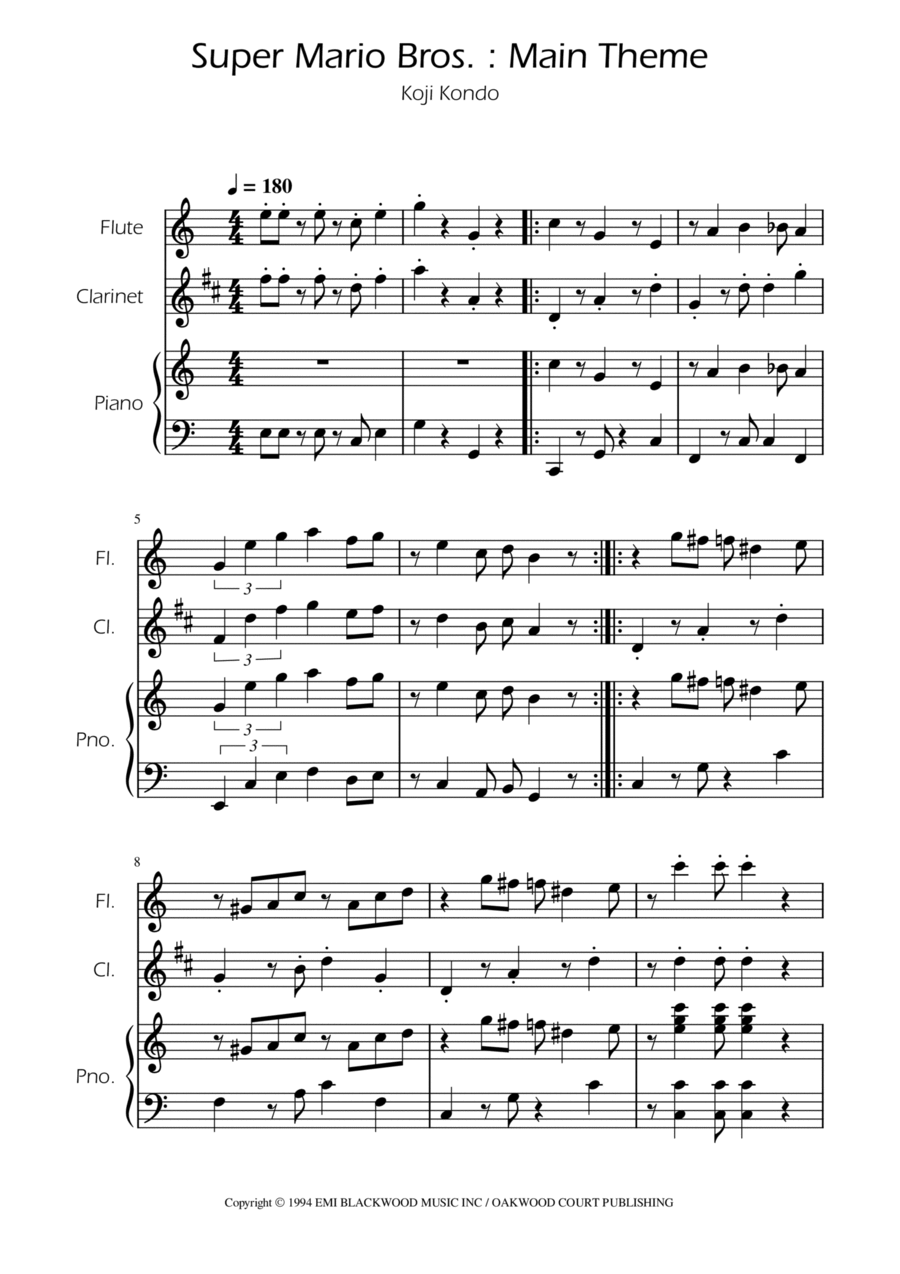 Super Mario Bros Theme Woodwind Duet scores gallery preview page 1