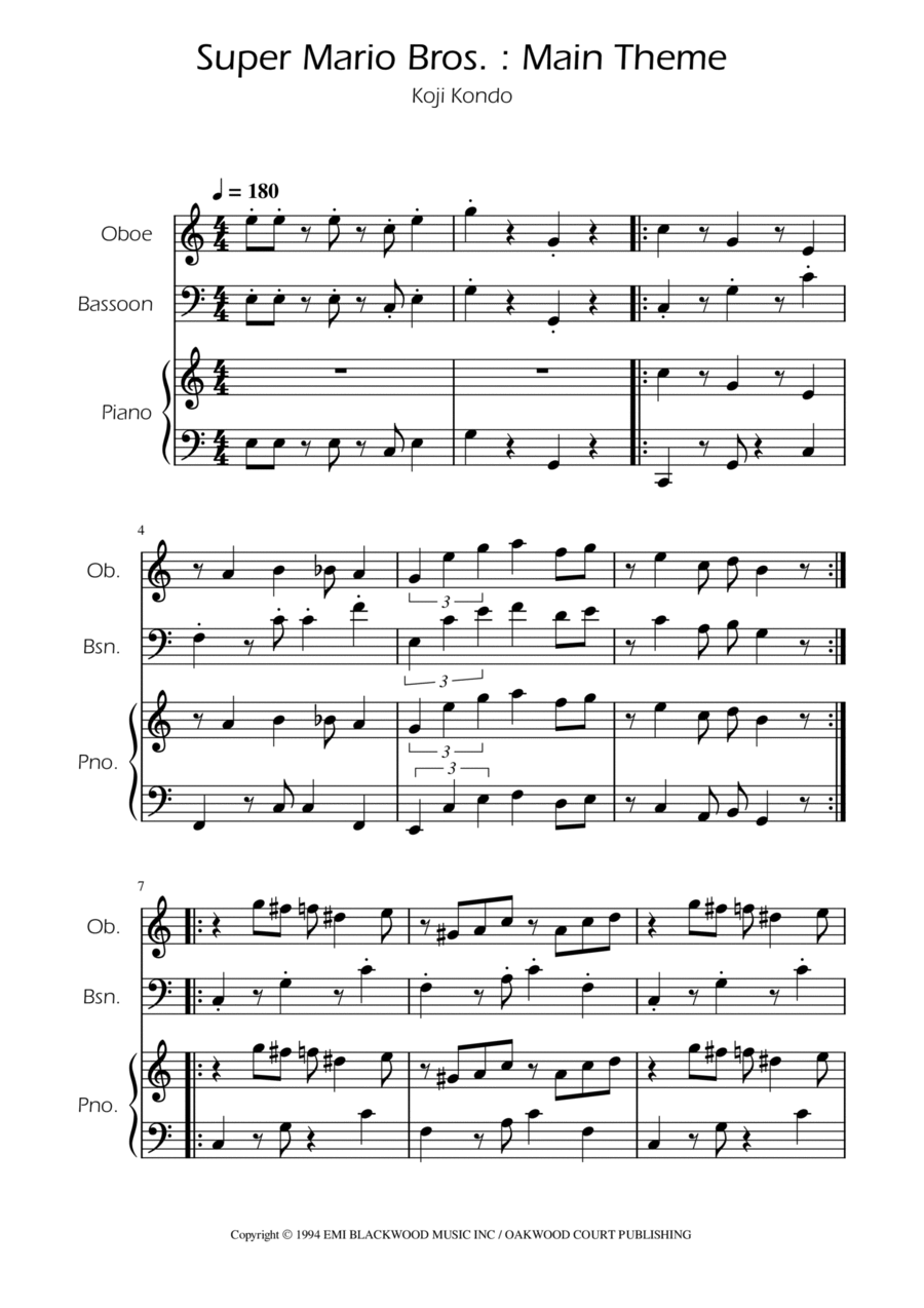 Super Mario Bros Theme Woodwind Duet scores gallery preview page 1