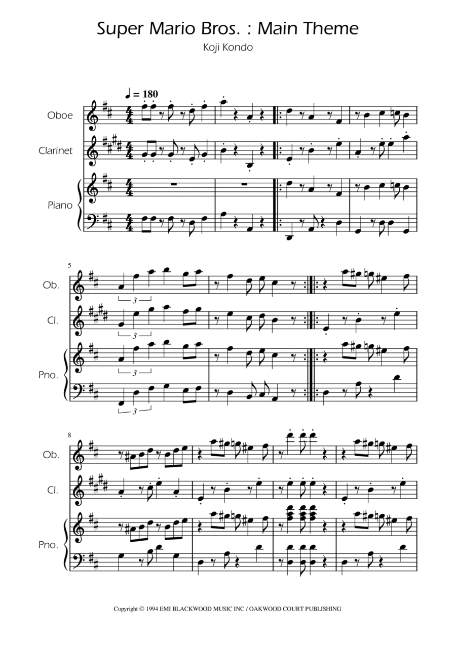 Super Mario Bros Theme Woodwind Duet scores gallery preview page 1
