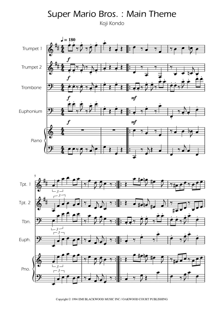 Super Mario Bros Theme Brass Quartet scores gallery preview page 1