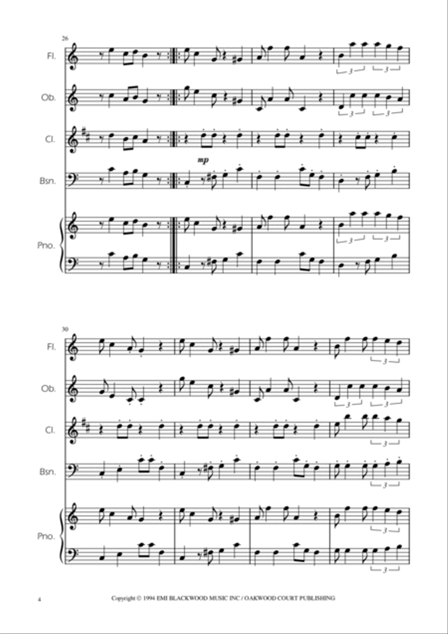 Super Mario Bros Theme Woodwind Quartet scores gallery preview page 4