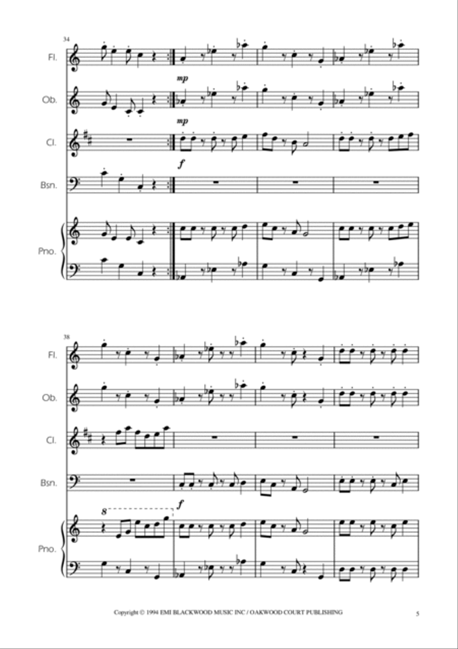 Super Mario Bros Theme Woodwind Quartet scores gallery preview page 5