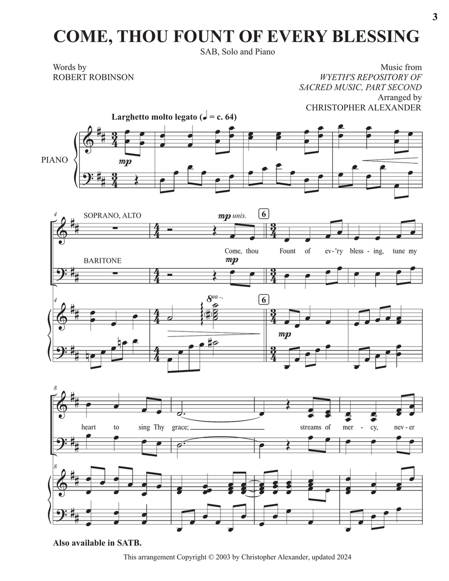 Come, Thou Fount of Every Blessing (SAB) 3-Part scores gallery preview page 3