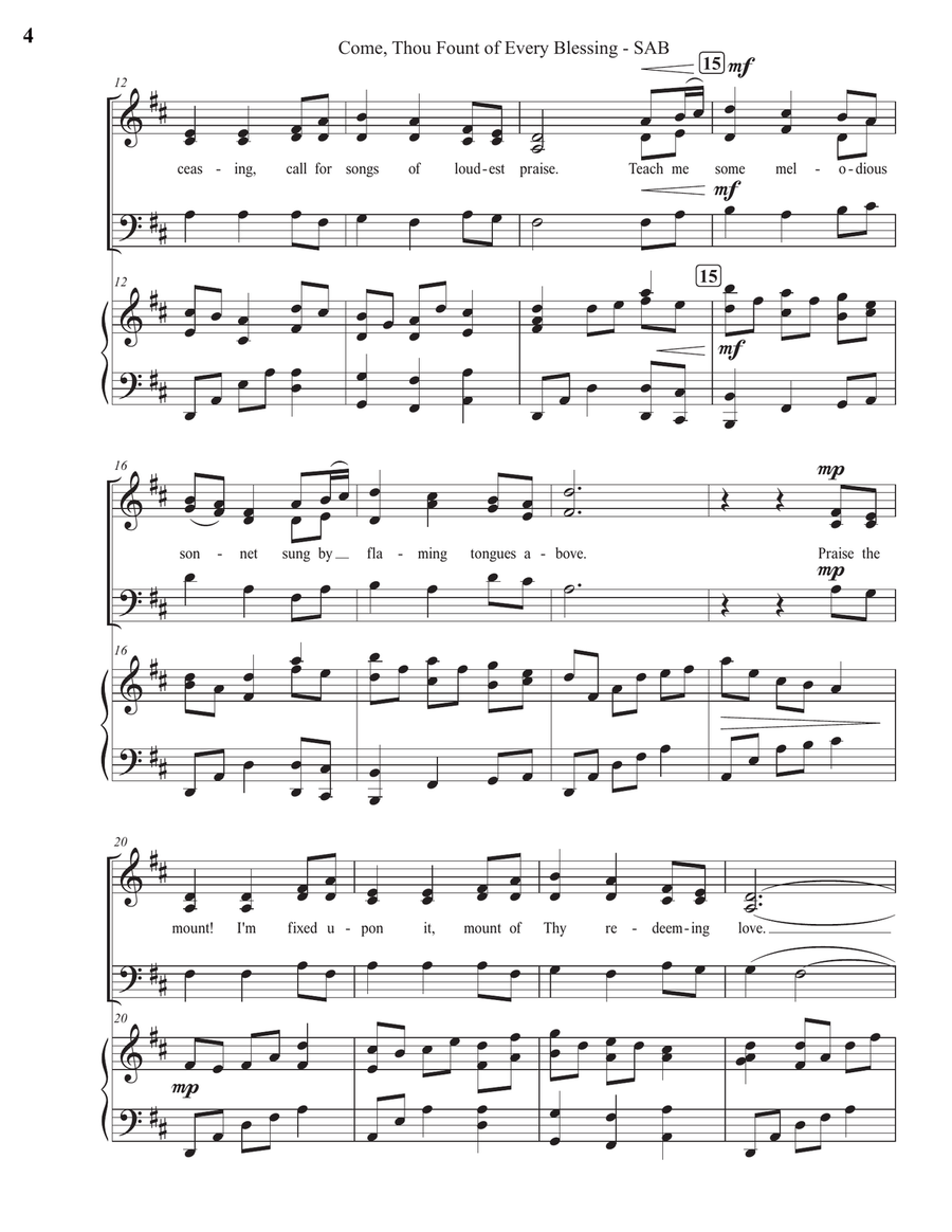 Come, Thou Fount of Every Blessing (SAB) 3-Part scores gallery preview page 4