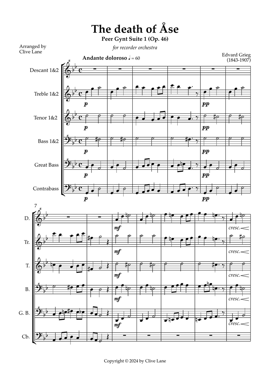 The death of Ase (Grieg) for recorder orchestra Soprano Recorder scores gallery preview page 3