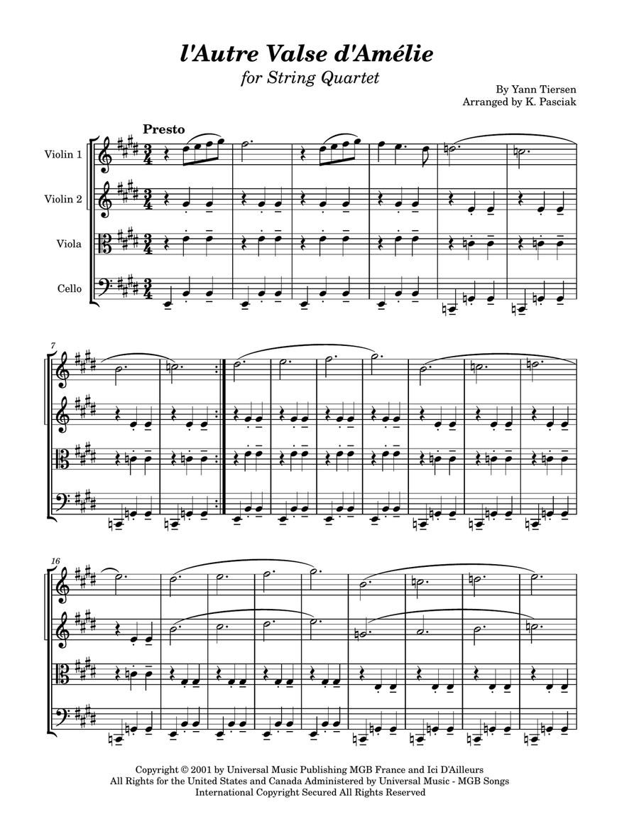 L'autre Valse D'amelie L'autre Valse D'amelie String Quartet scores gallery preview page 3