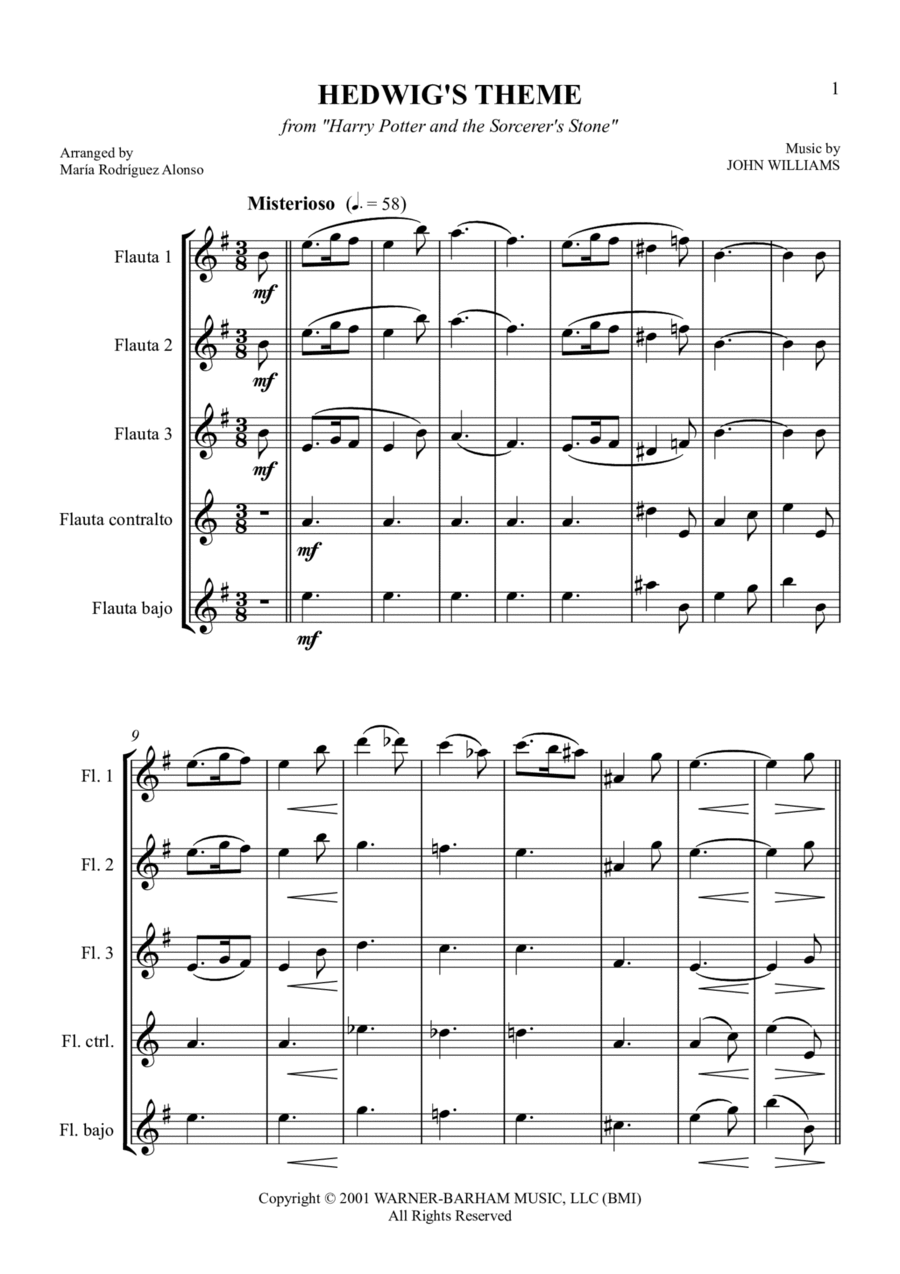 Hedwig's Theme Flute Choir scores gallery preview page 1