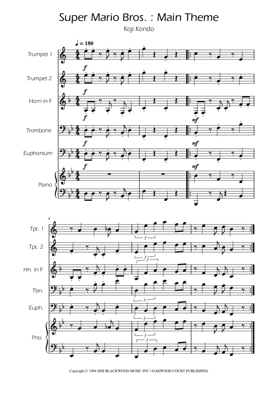 Super Mario Bros Theme Brass Quintet scores gallery preview page 1