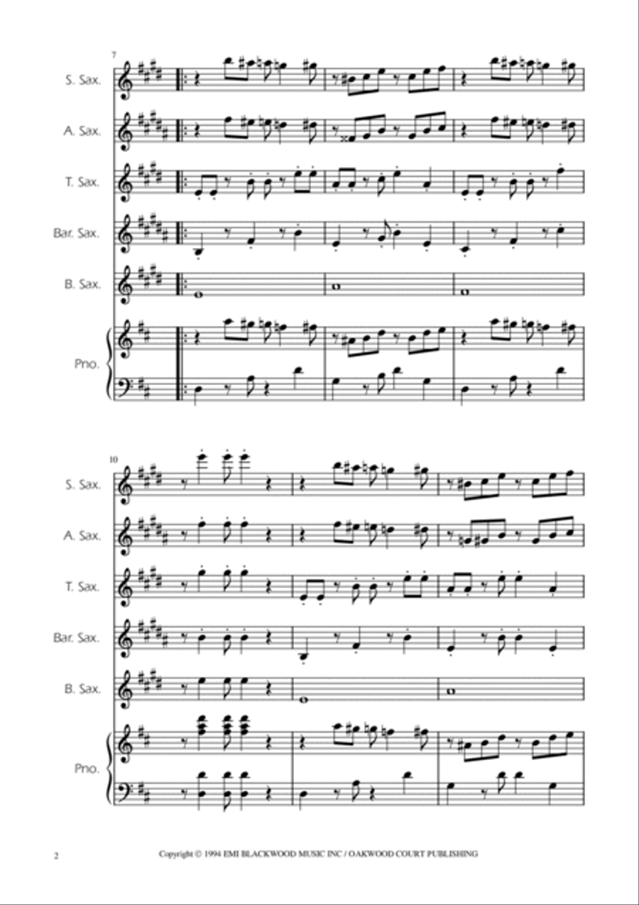 Super Mario Bros Theme Saxophone Quintet scores gallery preview page 2