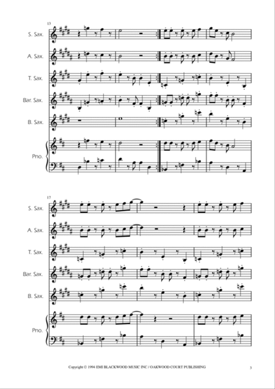 Super Mario Bros Theme Saxophone Quintet scores gallery preview page 3
