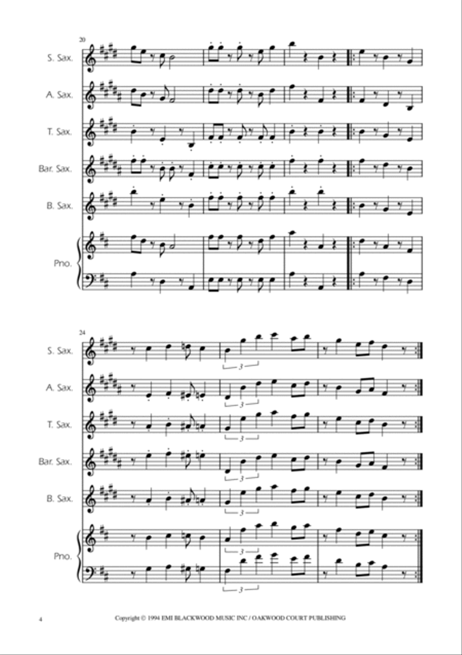 Super Mario Bros Theme Saxophone Quintet scores gallery preview page 4