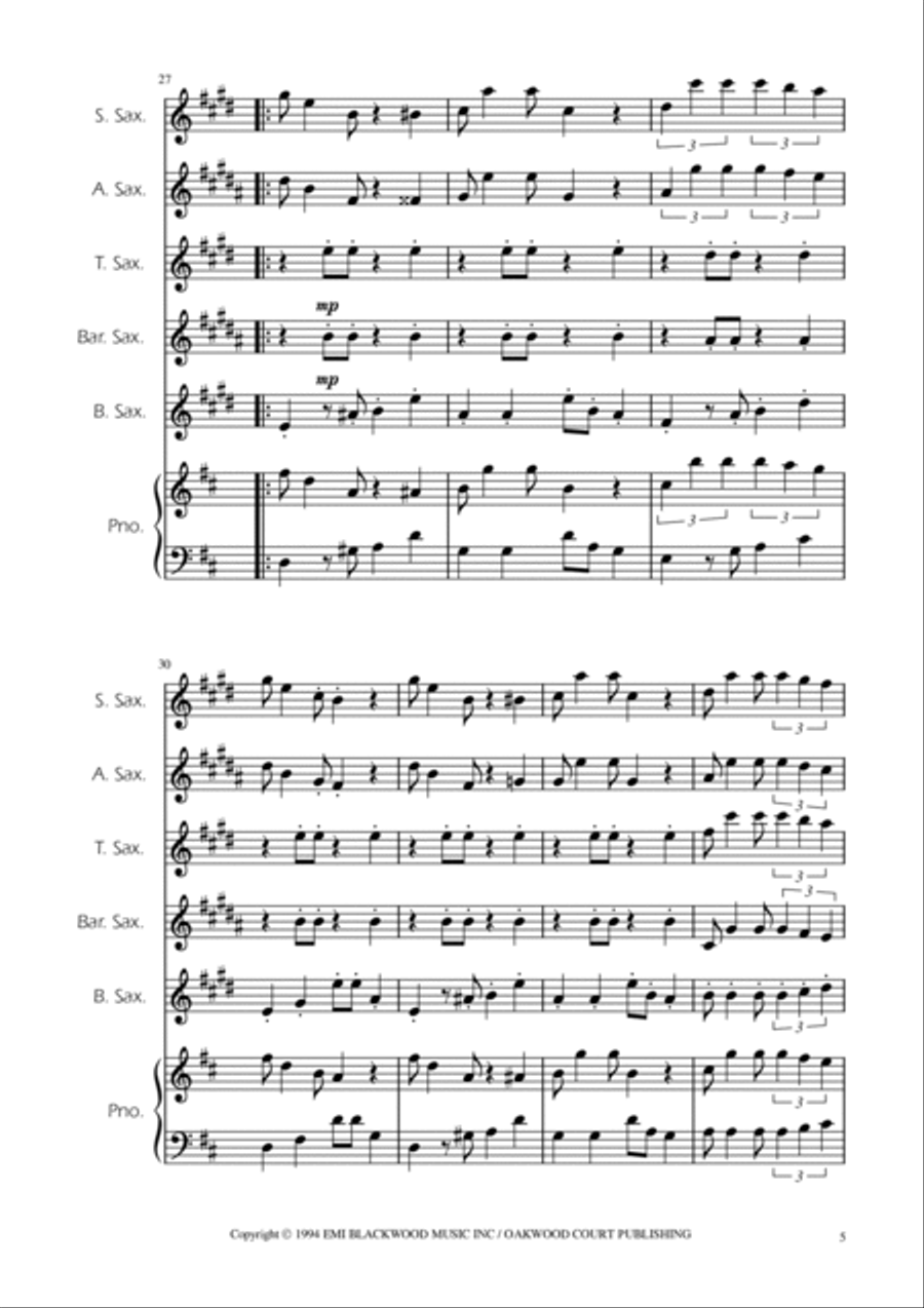 Super Mario Bros Theme Saxophone Quintet scores gallery preview page 5