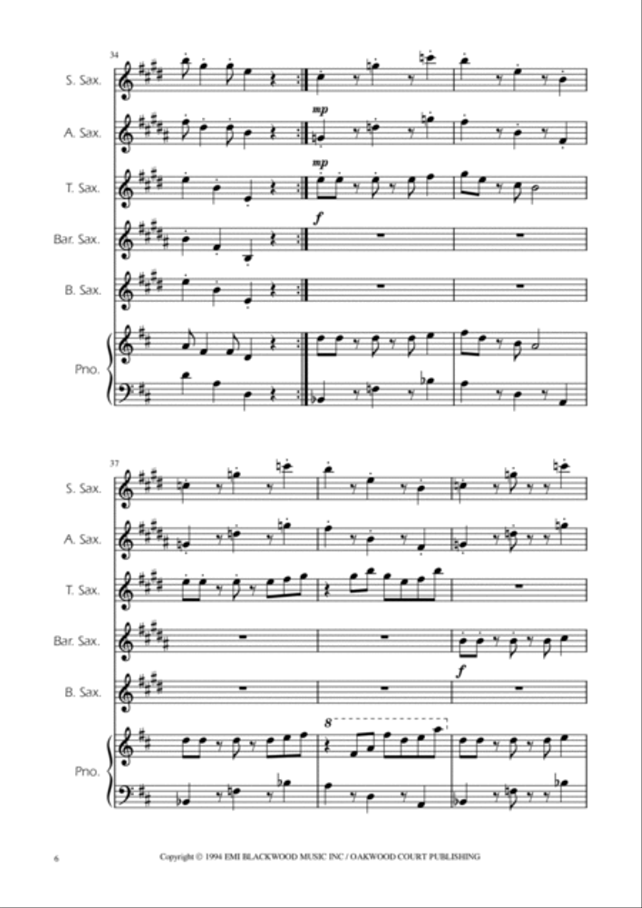 Super Mario Bros Theme Saxophone Quintet scores gallery preview page 6