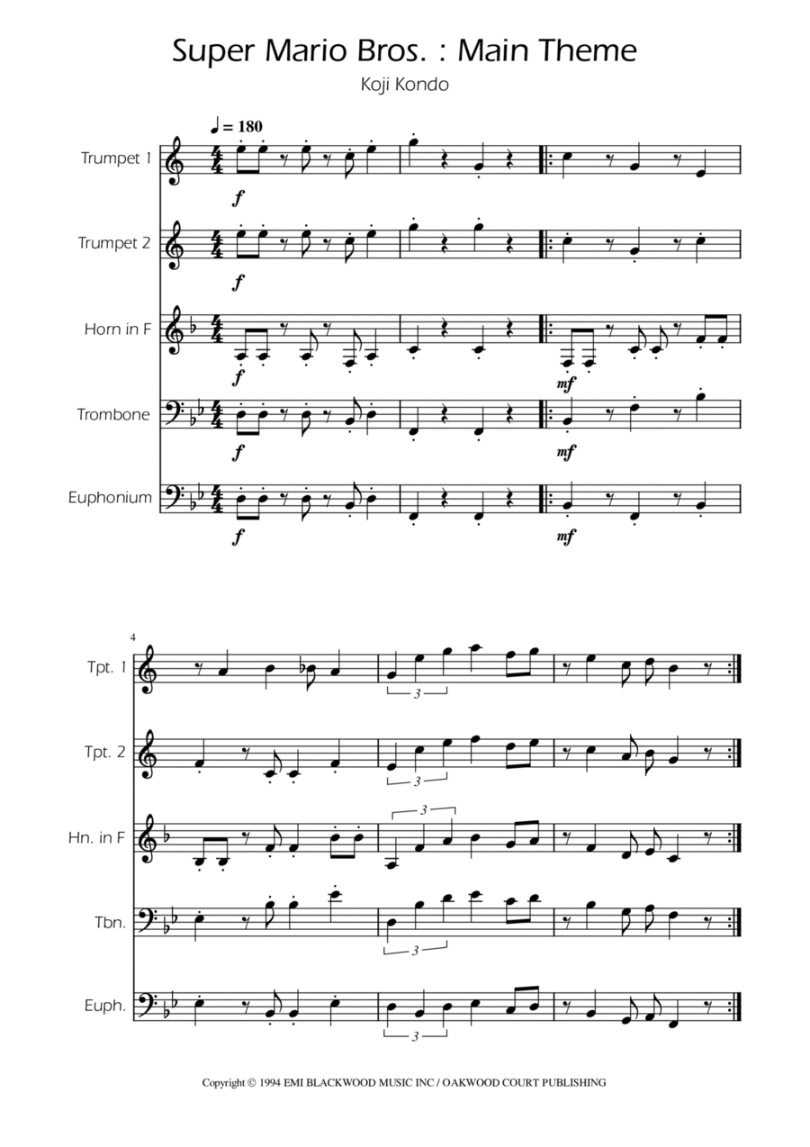 Super Mario Bros Theme Brass Quintet scores gallery preview page 1