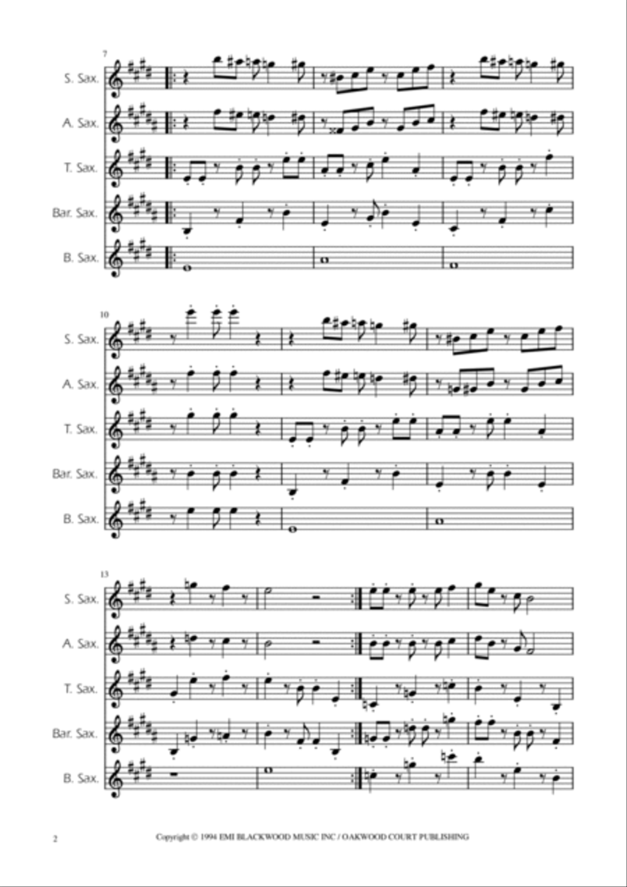 Super Mario Bros Theme Saxophone Quintet scores gallery preview page 2