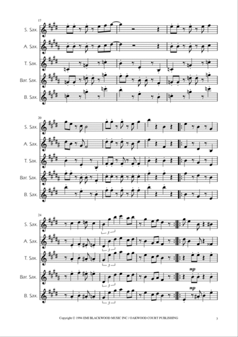 Super Mario Bros Theme Saxophone Quintet scores gallery preview page 3