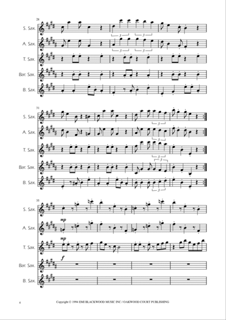 Super Mario Bros Theme Saxophone Quintet scores gallery preview page 4