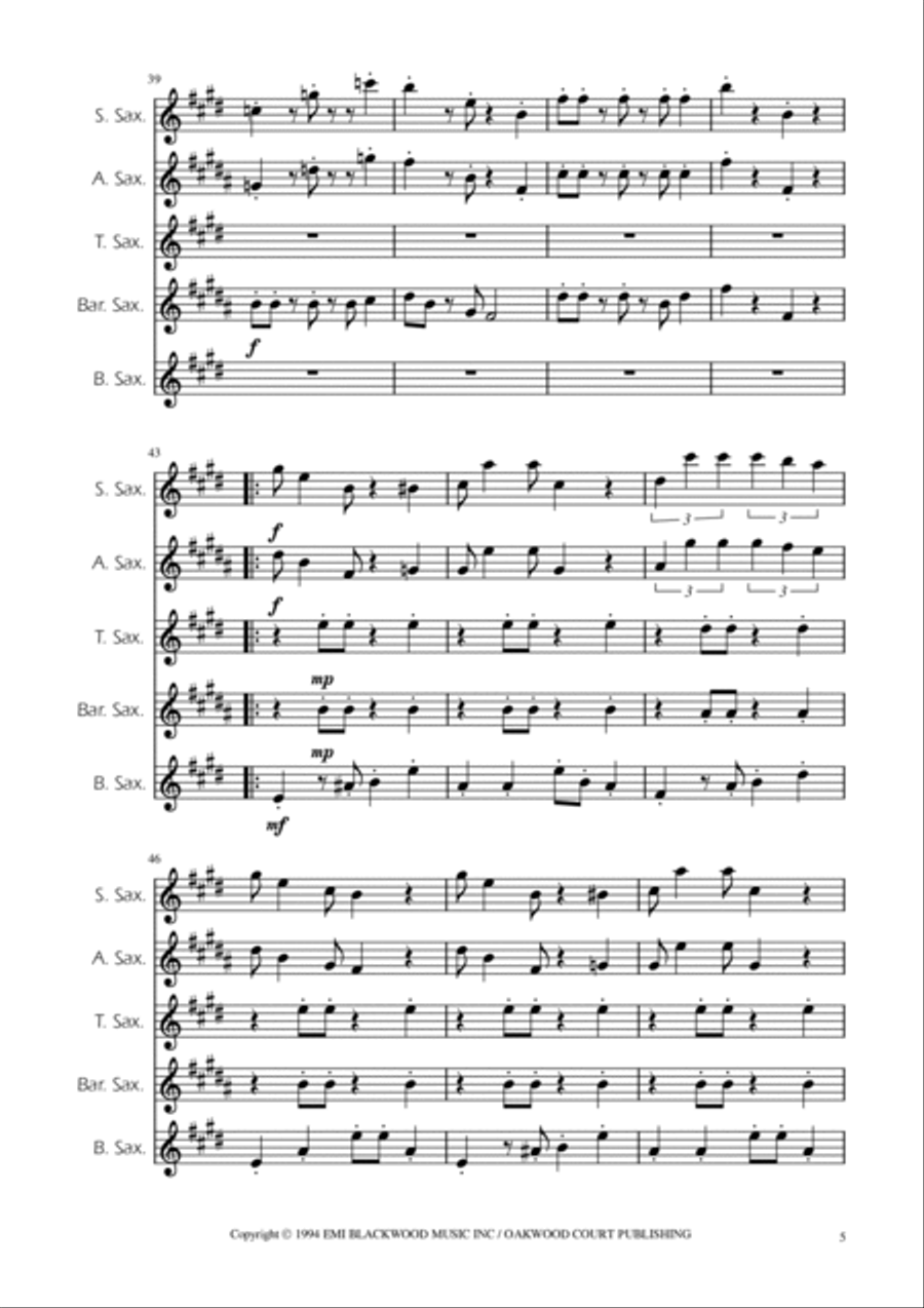 Super Mario Bros Theme Saxophone Quintet scores gallery preview page 5