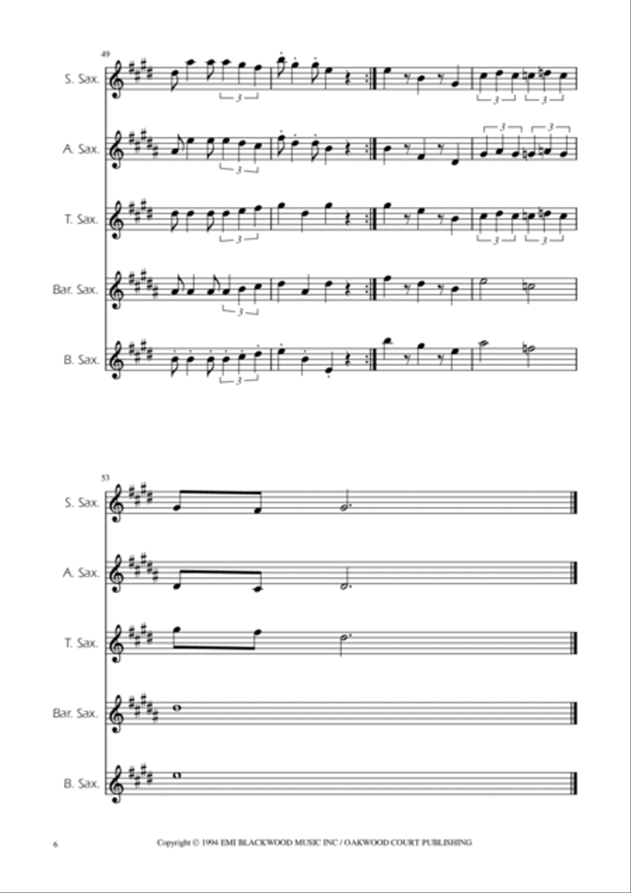 Super Mario Bros Theme Saxophone Quintet scores gallery preview page 6