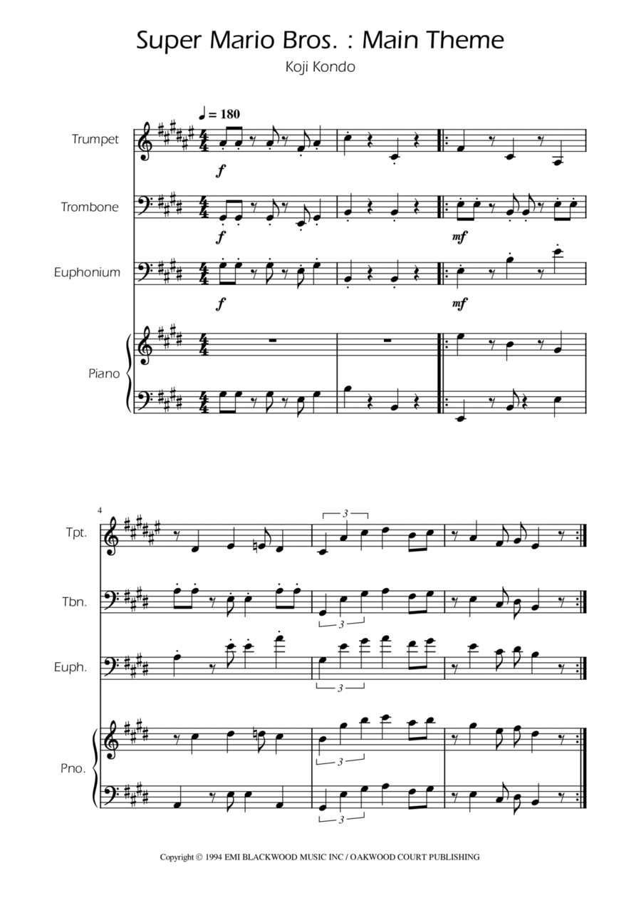 Super Mario Bros Theme Euphonium scores gallery preview page 1