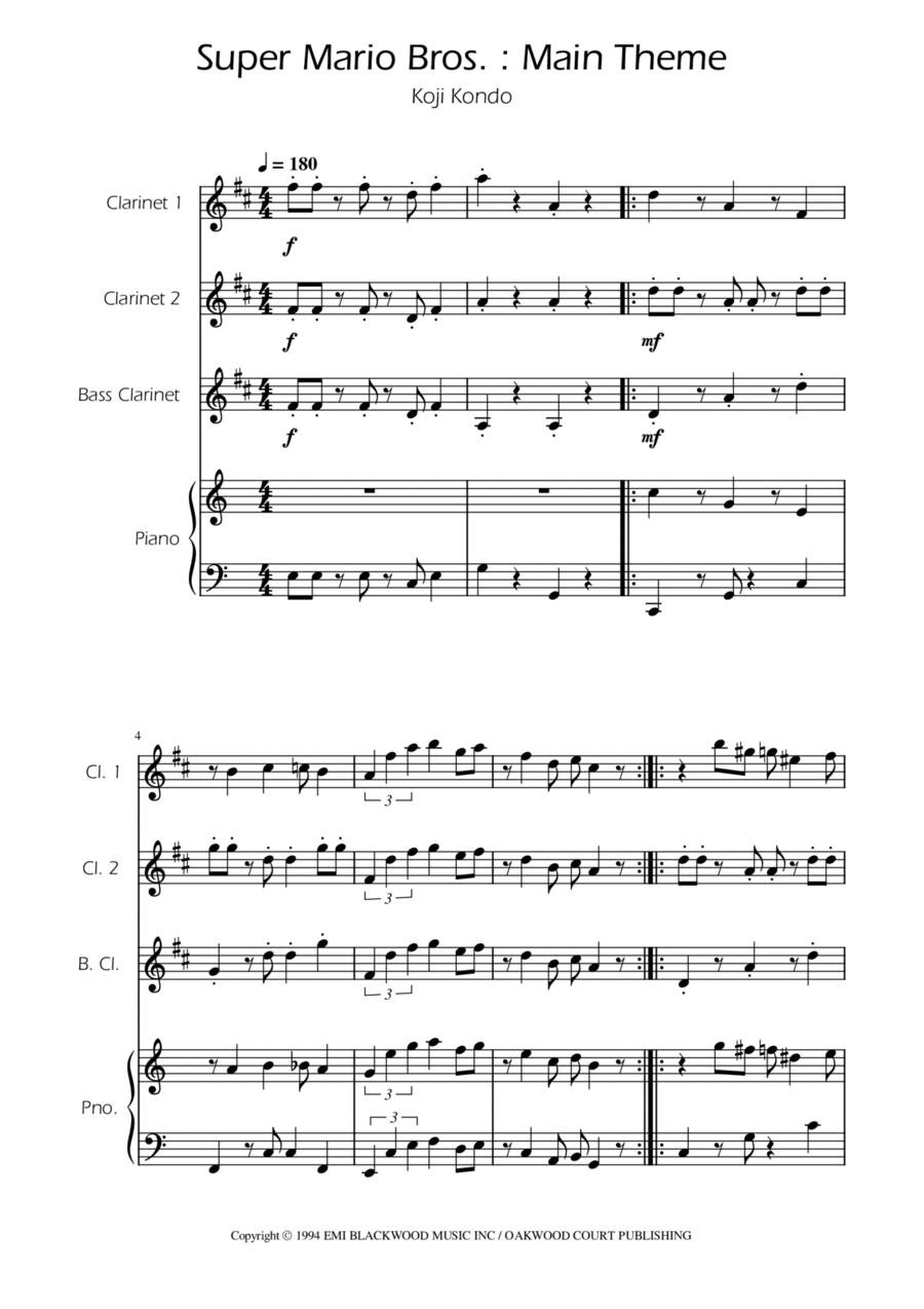 Super Mario Bros Theme Clarinet Trio scores gallery preview page 1