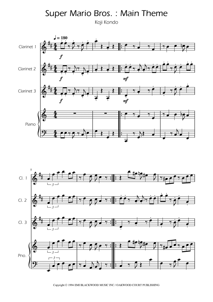 Super Mario Bros Theme Clarinet Trio scores gallery preview page 1
