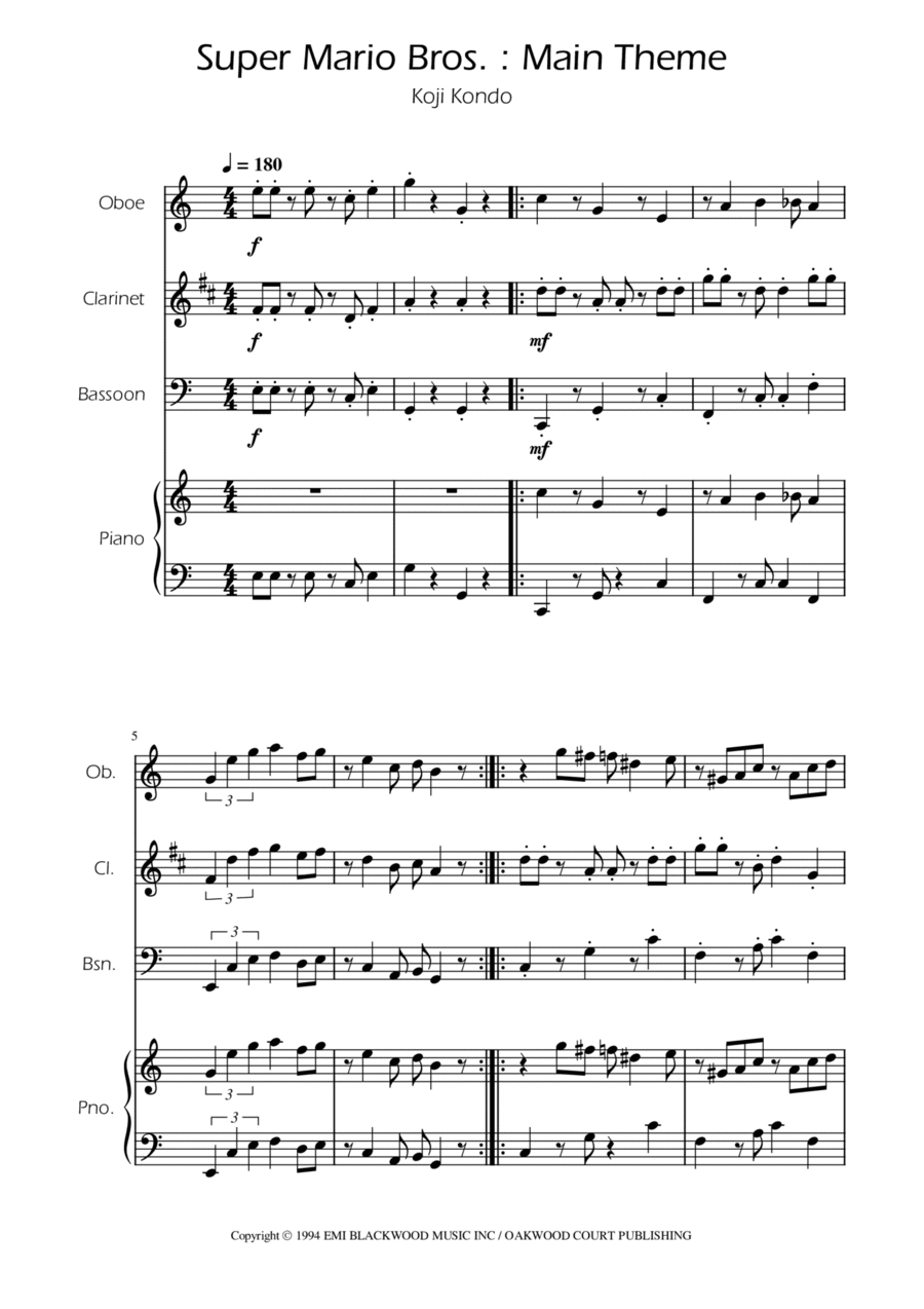 Super Mario Bros Theme Woodwind Trio scores gallery preview page 1