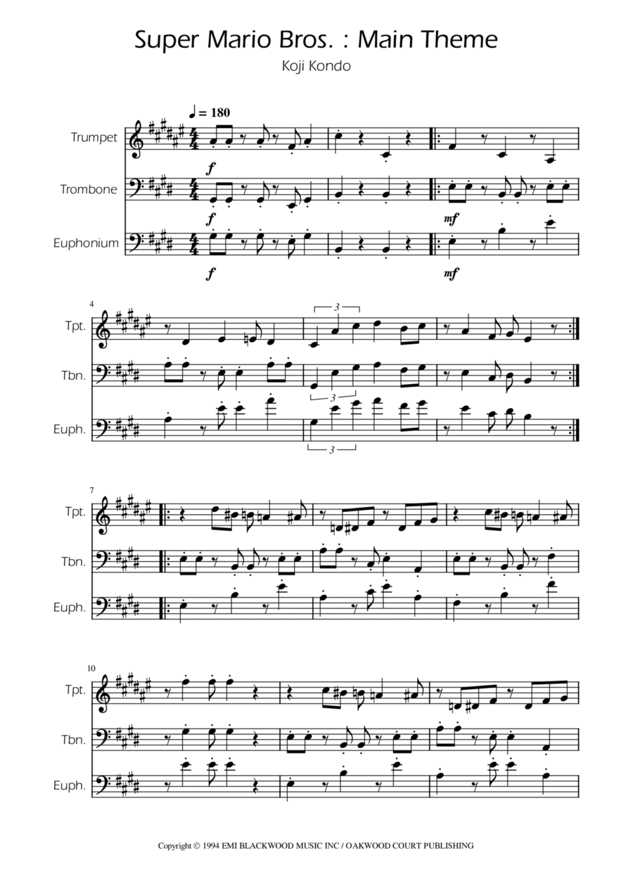 Super Mario Bros Theme Euphonium scores gallery preview page 1