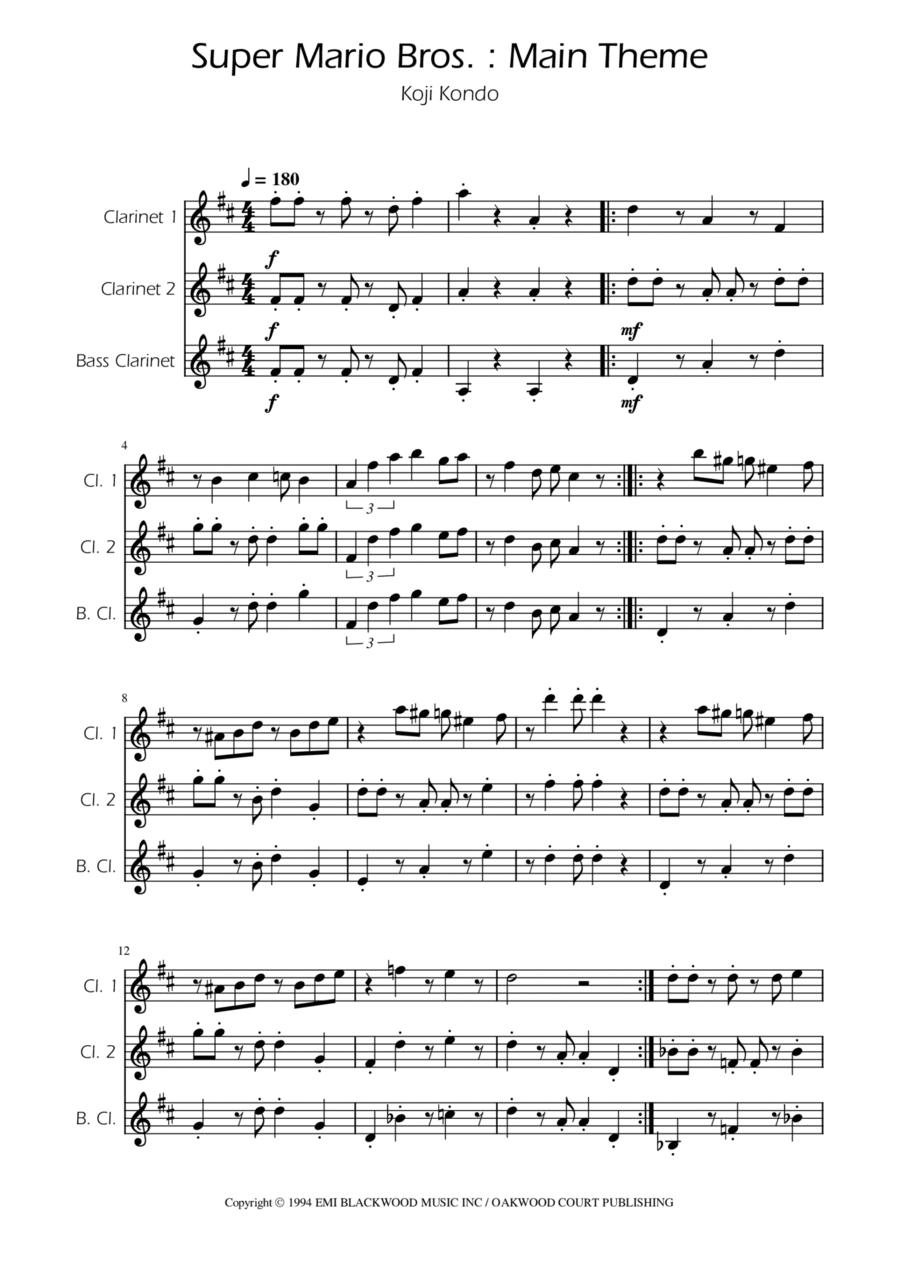 Super Mario Bros Theme Clarinet Trio scores gallery preview page 1
