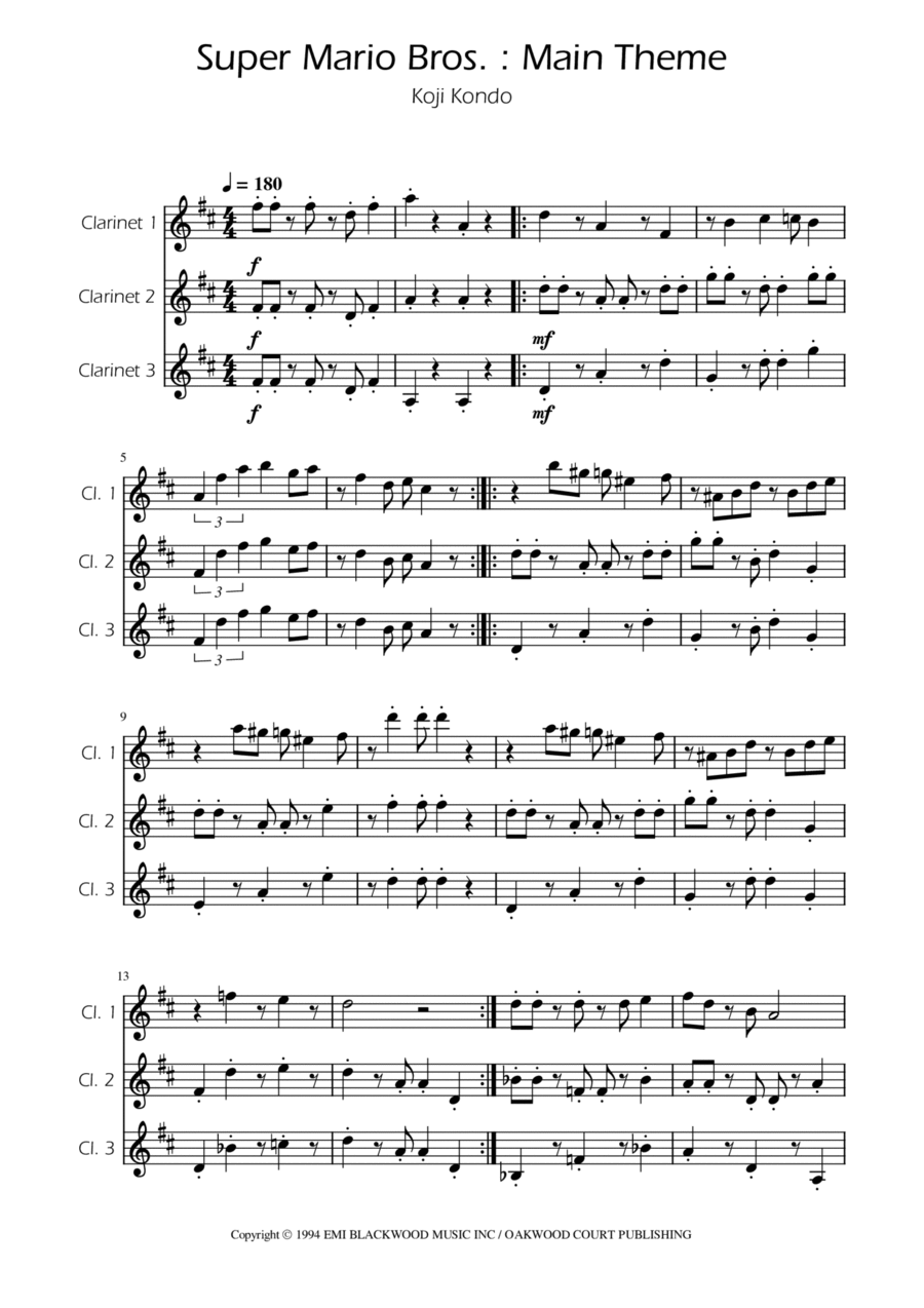 Super Mario Bros Theme Clarinet Trio scores gallery preview page 1