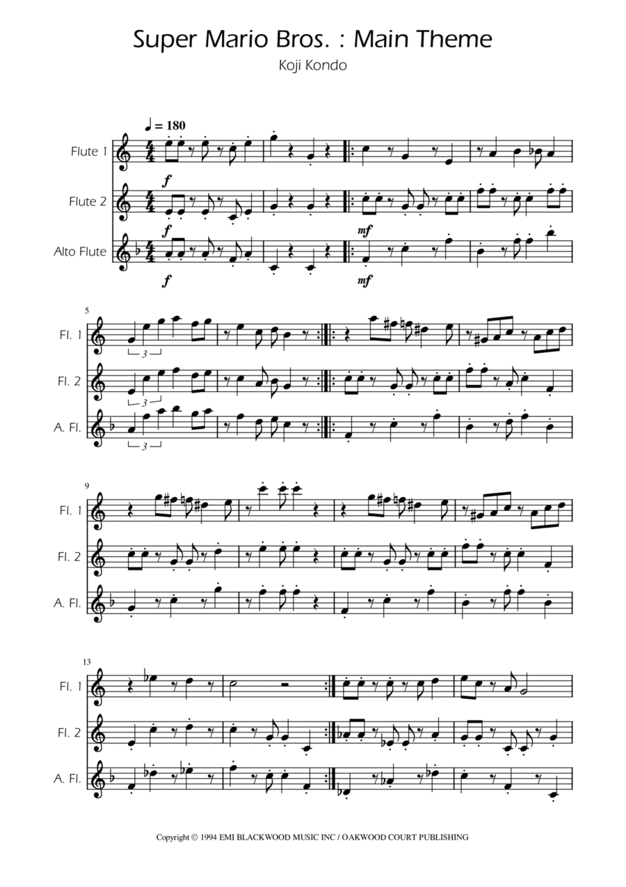 Super Mario Bros Theme Flute Trio scores gallery preview page 1