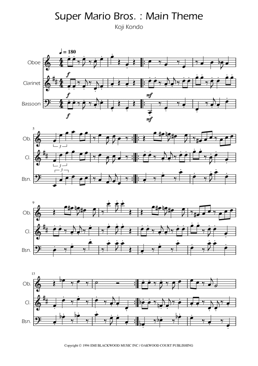 Super Mario Bros Theme Woodwind Trio scores gallery preview page 1