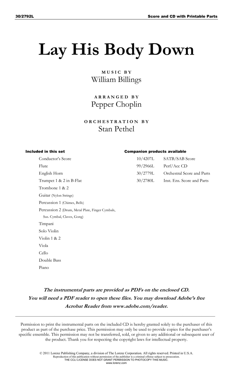 Lay His Body Down - Orchestral Score and Parts Orchestra scores gallery preview page 1
