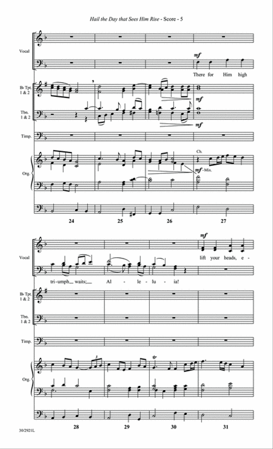 Hail the Day that Sees Him Rise - Brass and Timp Score and Parts Trombone scores gallery preview page 5