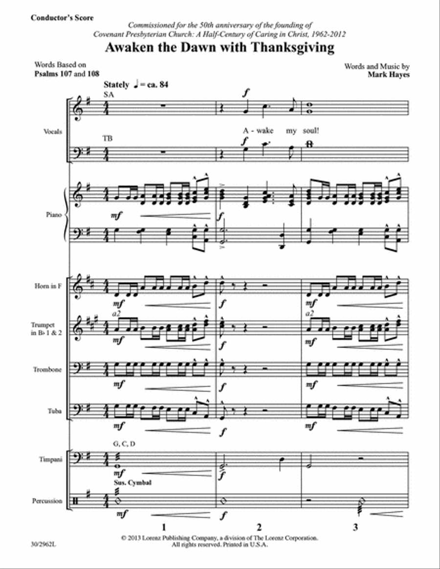 Awaken the Dawn with Thanksgiving - Brass and Percussion Score and Parts - Digit Percussion scores gallery preview page 2
