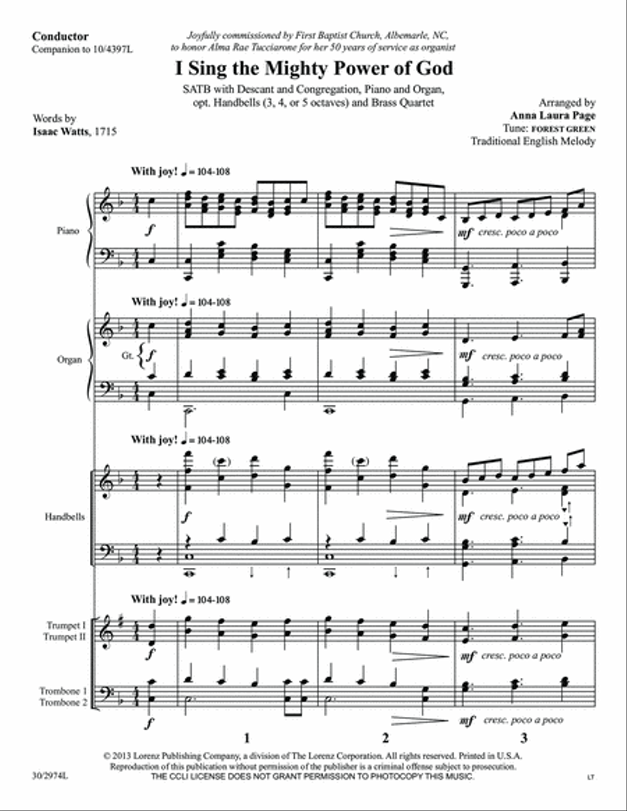 I Sing the Mighty Power of God - Brass and Handbells Score and Parts 5-Octaves scores gallery preview page 3