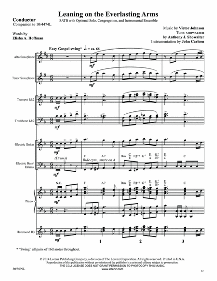 Leaning on the Everlasting Arms - Instrumental Ensemble Score and Parts - Digita Tenor Saxophone scores gallery preview page 3