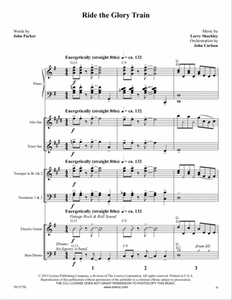Ride the Glory Train - Instrumental Ensemble Score and Parts Tenor Saxophone scores gallery preview page 2