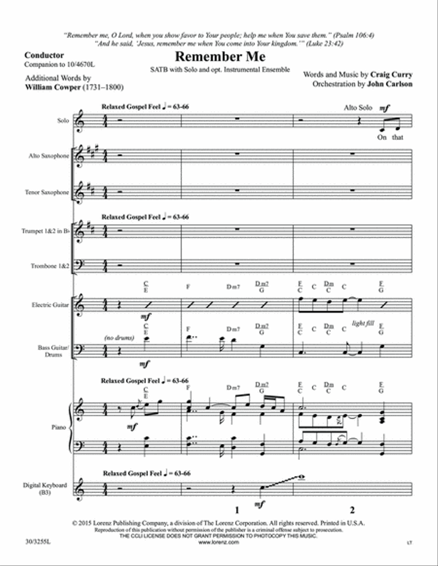Remember Me - Brass and Rhythm Score and Parts Tenor Saxophone scores gallery preview page 3