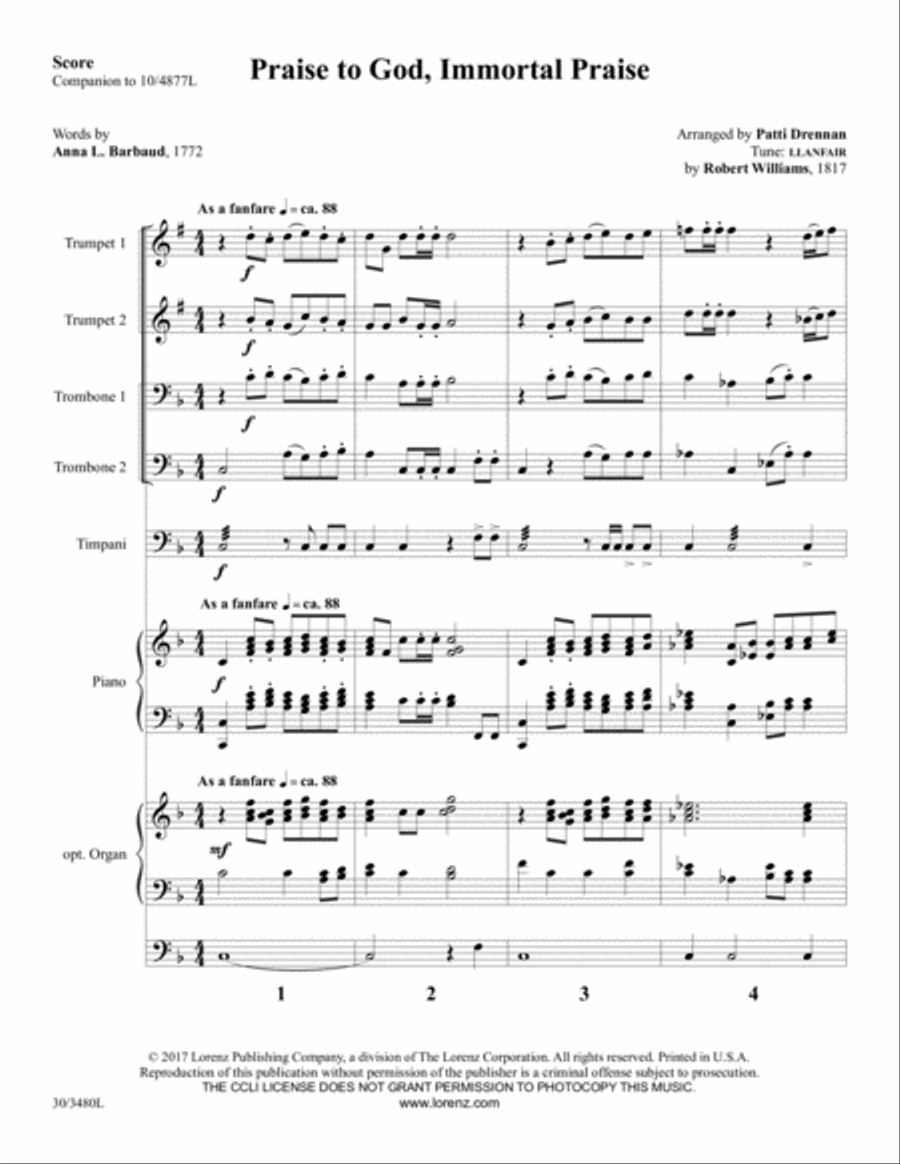 Praise to God, Immortal Praise - Brass and Timpani Score and Parts Percussion scores gallery preview page 3
