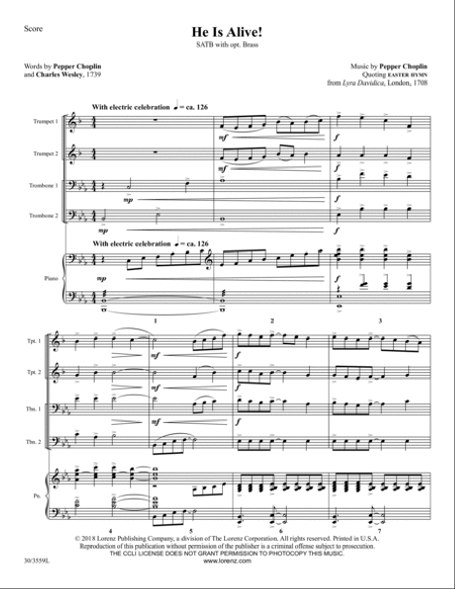 He Is Alive! - Brass Quartet Score and Parts Trombone scores gallery preview page 2