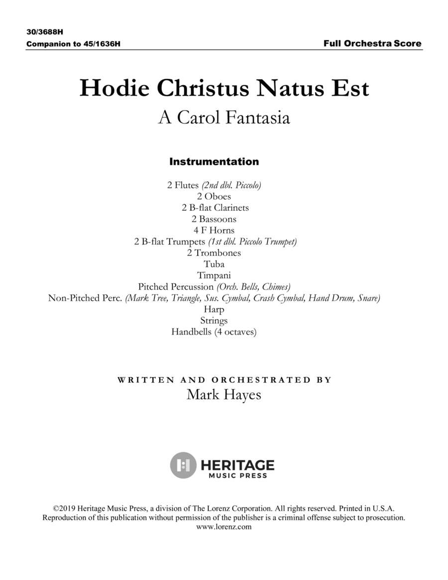 Hodie Christus Natus Est - Full Orchestra Score and Parts Choir scores gallery preview page 1