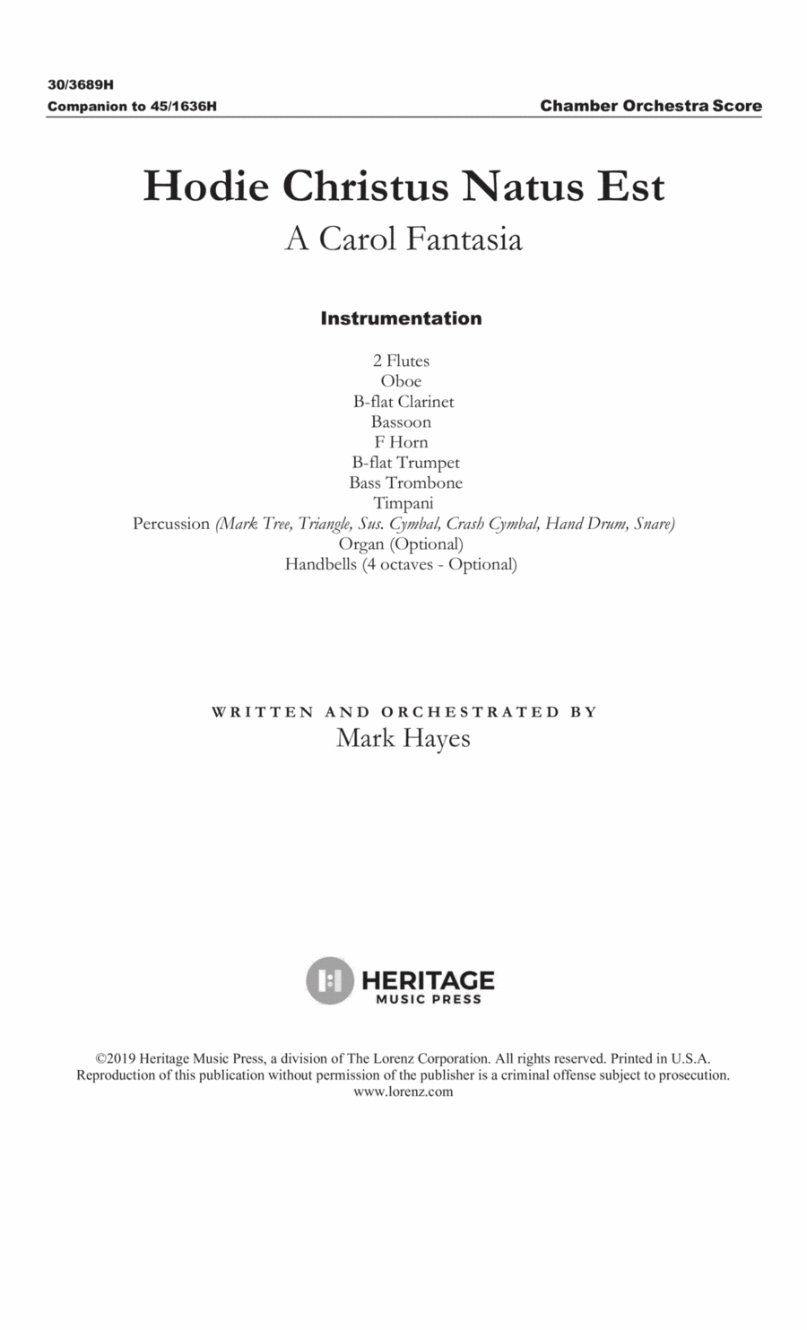 Hodie Christus Natus Est - Chamber Orchestra Score and Parts Choir scores gallery preview page 1