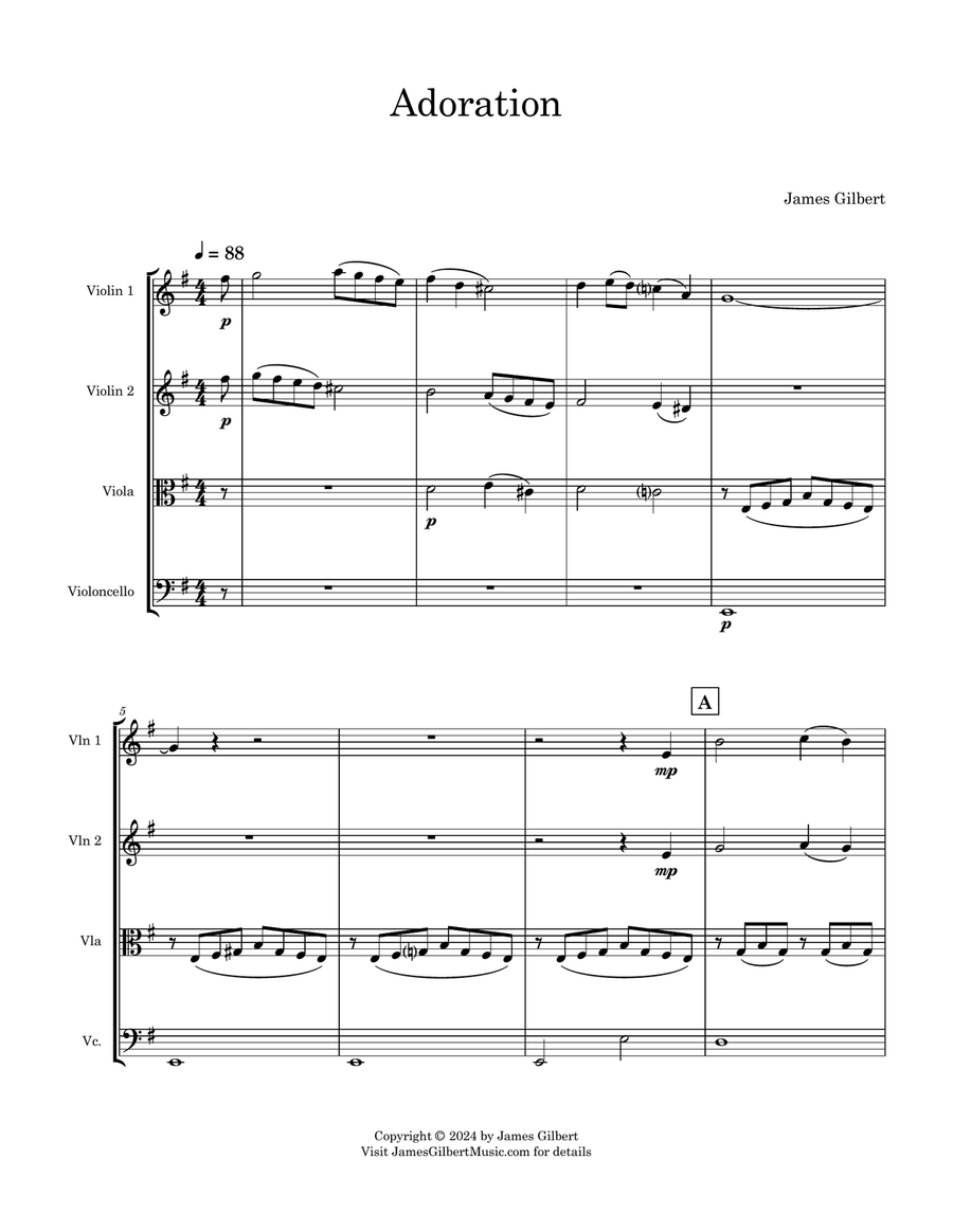 Adoration by James Gilbert String Quartet - Digital Sheet Music page 4