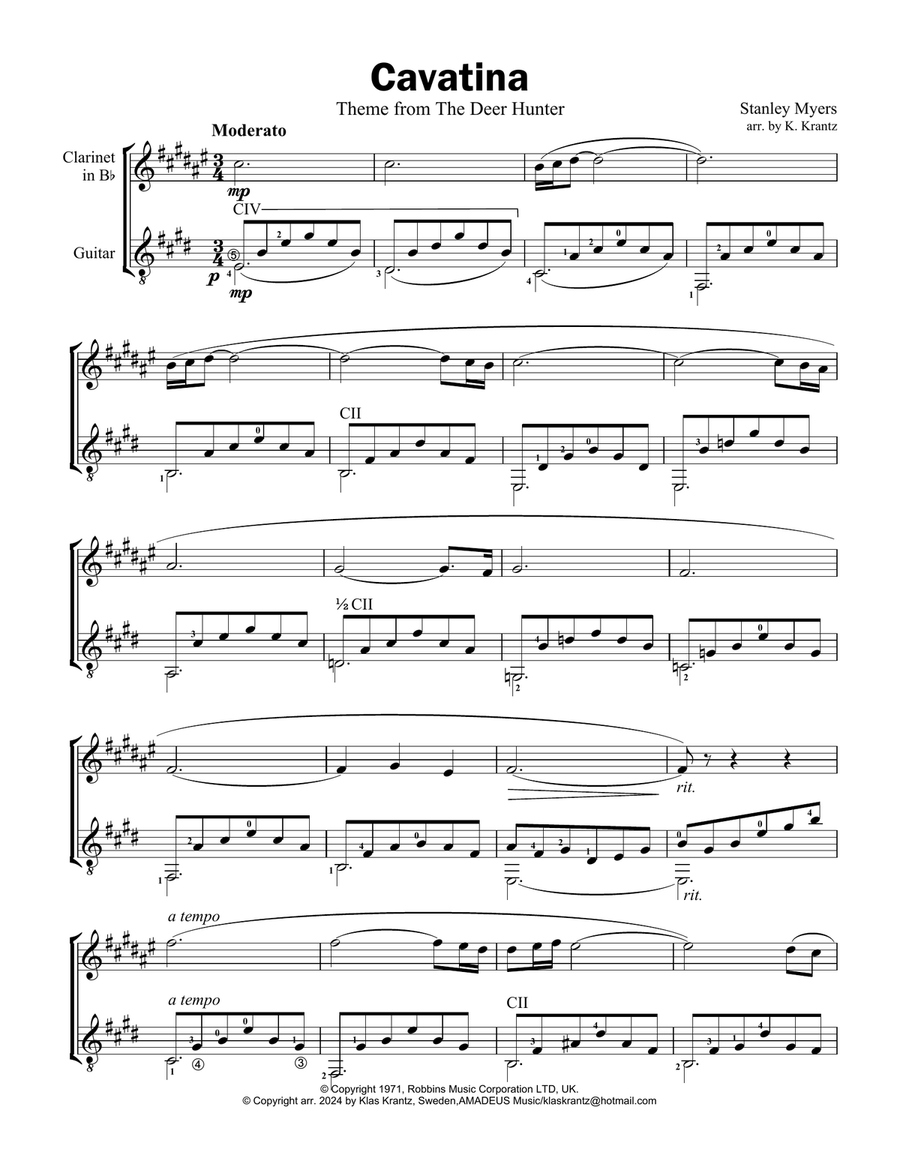 Cavatina Cavatina B-Flat Clarinet scores gallery preview page 1