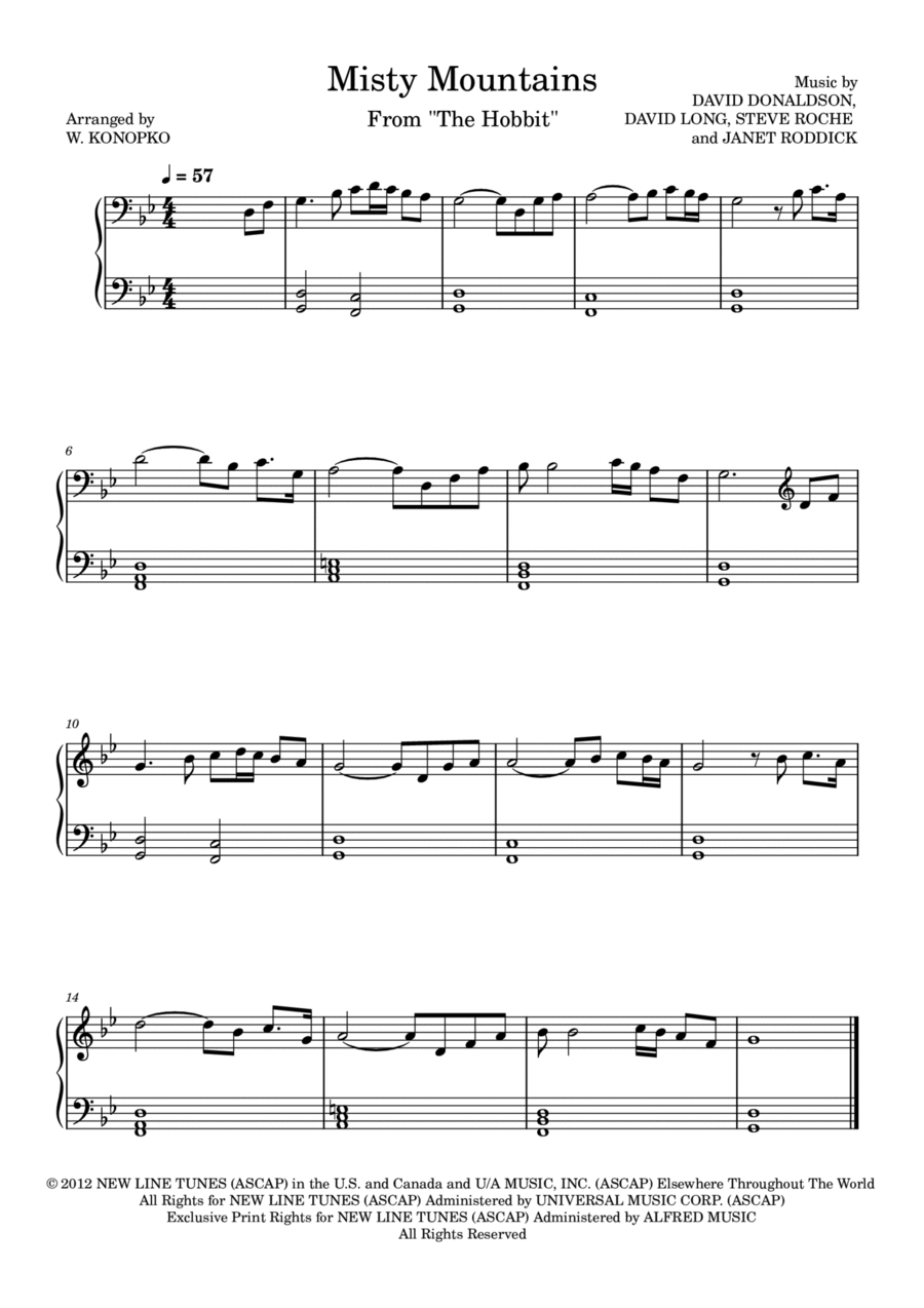 Misty Mountains Easy Piano scores gallery preview page 1