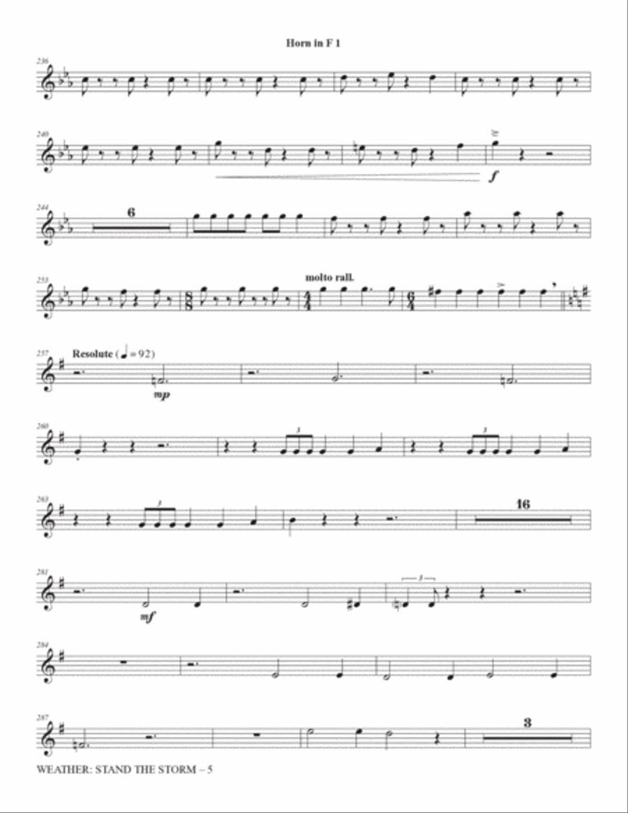 Weather: Stand The Storm (Full Orchestration) - Horn 1 in F Choir scores gallery preview page 5