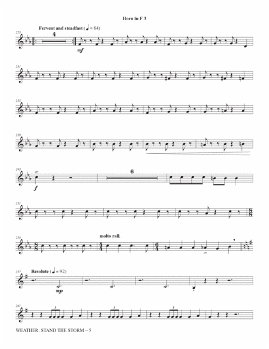 Weather: Stand The Storm (Full Orchestration) - Horn 3 in F Choir scores gallery preview page 5