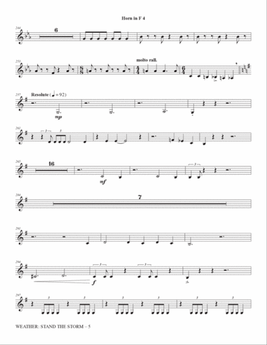 Weather: Stand The Storm (Full Orchestration) - Horn 4 in F Choir scores gallery preview page 5