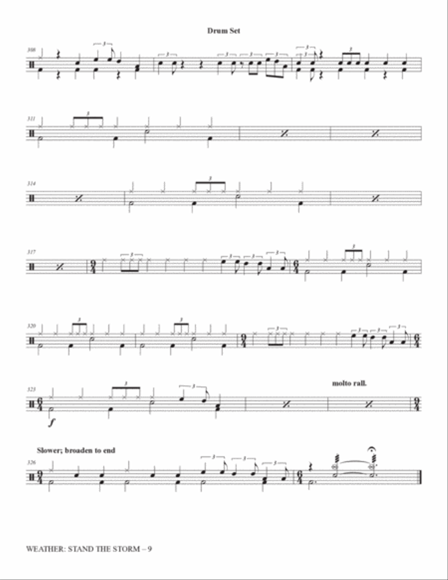 Weather: Stand The Storm (Full Orchestration) - Drum Set Choir scores gallery preview page 9